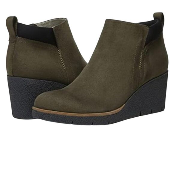 Dr. Scholl's Womens Size 11 Berklie Suede Ankle Wedge Zipper Boot in Olive Color - Picture 3 of 8